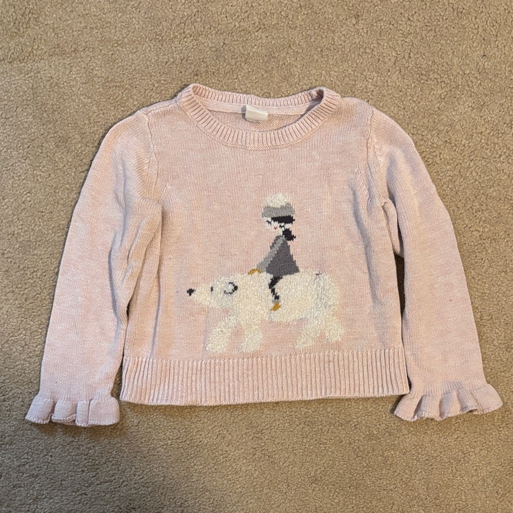 Baby GAP Soft Pink Sweater with Girl Riding Polar Bear, size 3T
